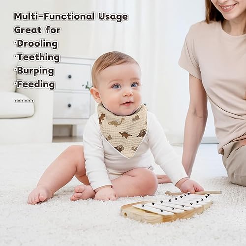 Susurration Muslin Baby Drool Bibs 6Pack Soft Triangular Adjustable Baby Bandana Bibs for Unisex Baby Girls & Boys - Jamouz