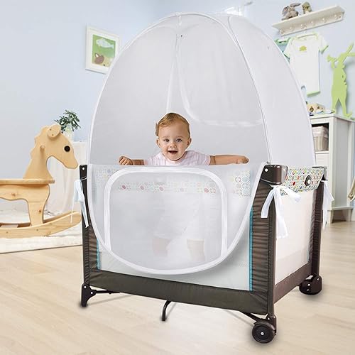 Baby Crib Tent Safety Net, Durable Strong Self-Locking Zippers, Protects from Climbing Out and, Insects, Mosquitoes, Installs with Rods (Crib 52.25' - 28.25') - Jamouz