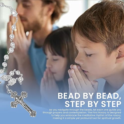 Sweet Treasures Gift – Baptism Gifts for Boys, First Rosary with Ceramic Keepsake Box and Card, Catholic Communion Gift, Christening and Baby Shower Rosary Beads, Blue - Jamouz