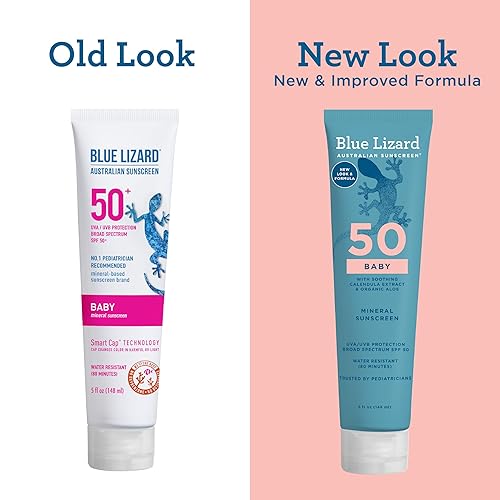 Blue Lizard BABY Mineral Sunscreen with Zinc Oxide, SPF 50+, Water Resistant, UVA/UVB Protection with Smart Cap Technology - Fragrance Free, , 5 oz. Tube - Jamouz