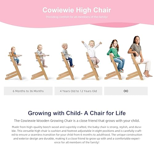 Cowiewie 3-in-1 Convertible Natural Wooden High Chair for Babies & Toddlers 3-Tier Remove & 2 Adjustable Wood Tray & 8 Levels Adjustable, 2 Waterproof Cozy Cushions Grey - Jamouz