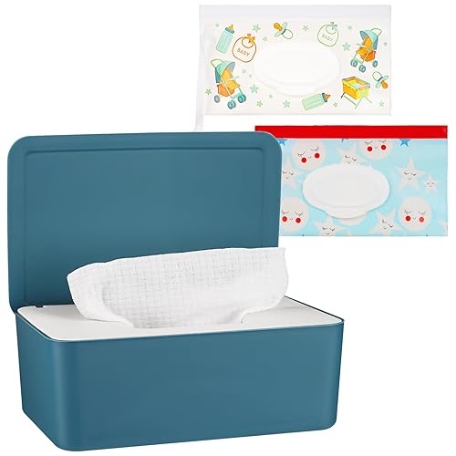 Diaper Wipes Dispenser Wipes Holder, Wipes Tissue Case Keeps Wipes Fresh Tissue Wipes Container with Lid (Blue) - Jamouz