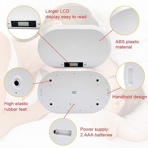 20KG/44LBS Electronic Digital Baby Weighing Scale Measure Infant/Baby/Pet Weight Accurately, Precision of 10g, Length 55cm, Large LCD Display, Weight Measure Tool White - Jamouz
