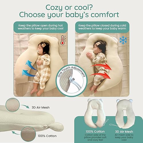 Multifunctional Baby Pillow: Anti-Roll, Nursing, and Tummy Time Features, 3D Air Mesh Fabric for Breathability. Adjustable Thickness, Easy Care - Jamouz