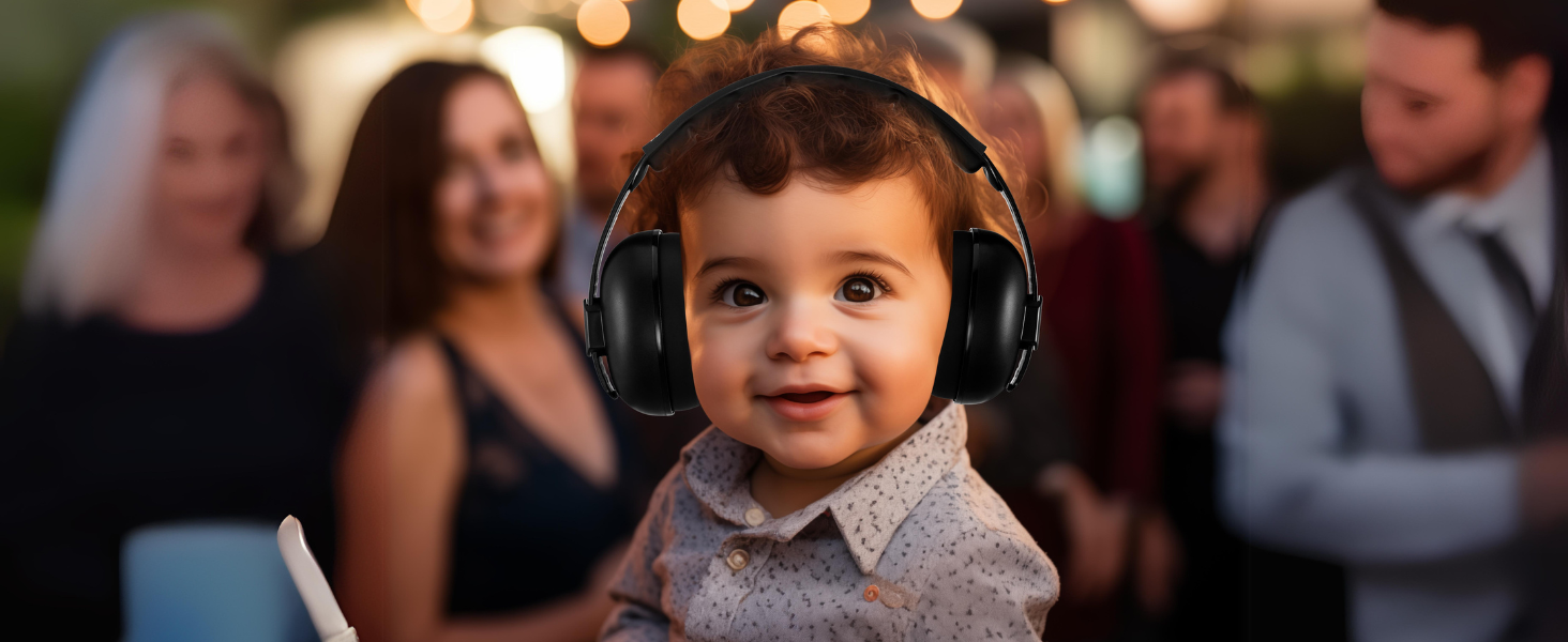 vanderfields baby hearing protection baby wearing earmuff during party