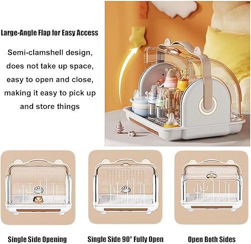 Baby Bottle Drying Rack Storage, Nursing Bottle Storage Box Organizer with Cover, Portable Kitchen Cabinet Organizer, Durable countertop Dryer (Orange) - Jamouz