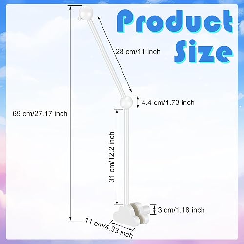 Wooden Baby Crib Mobile Arm 27.17 Inches Cloud Design Adjustable Baby Mobile Hanger for Crib Cot Bed Bassinet Wind Chimes Bed Bell Nursery(White) - Jamouz