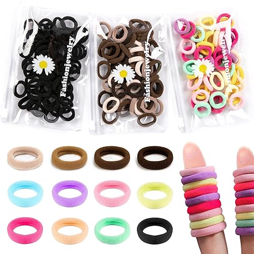 300Pcs Baby Hair Ties Soft Nylon Seamless Hair Bands, Small Hair Elastics Ponytail Holders for Little Girls Toddler Kids Teens, No Pull Hair Ties No Damage Hair Accessories, 12 Colors, Diameter 0.8In - Jamouz