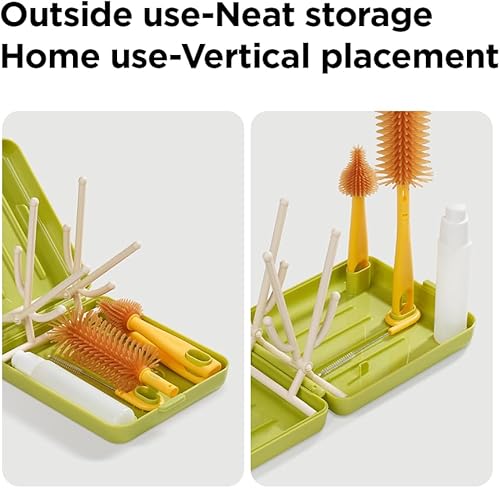 YOTIME Travel Bottle Brush, Travel Bottle Cleaner Kit with Foldable Bottle Drying Rack, for Visit Friends and Relations, Baby Travel Essentials, BPA Free, White - Jamouz