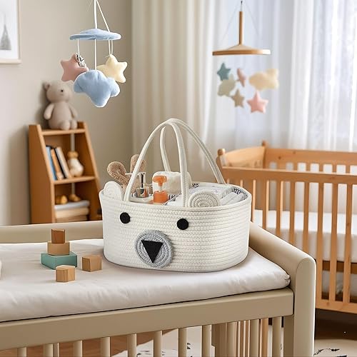 DECOMOMO Diaper Caddy Organizer, Nappy Caddy, Woven Baby Basket (Spiral Beige & White, Large) - Jamouz