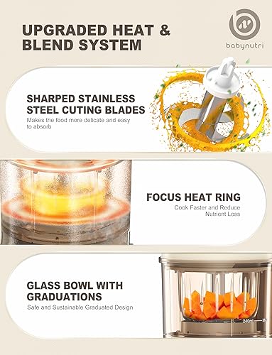 Auto Baby Food Maker, Glass Baby Food Mills, Baby Blender & Steamer and Puree Maker with Auto Cooking, Easy Cleaning, Dishwasher Safe, Cook at Home, Touch Screen Control - Jamouz