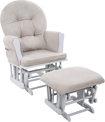 Brisbane Nursery Glider & Ottoman Sets, Glider Recliner Nursery Rocking Chair, Nursery Glider Rocker with Ottoman, Reclining Gliders & Chairs for Breastfeeding, Maternity, Napping, Espresso/Cream - Jamouz