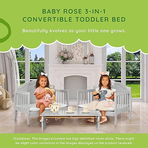 Rose 3-in-1 Convertible Toddler Bed in Blush Pink, Greenguard Gold Certified, JPMA Certified, Safety Rails, Made of Sustainable New Zealand Pinewood - Jamouz