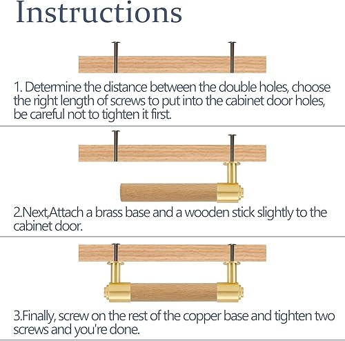 Modern Mid Century Brass and Wood Cabinet Pulls 3 Inch Center to Center Hole 4Pack Kitchen Drawer Handle Unfinished Dresser Knob for Closet Cupboard Wardrobe Brushed Finish - Jamouz