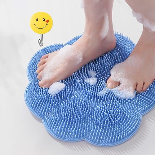 Shower Foot Scrubber,Shower Back Scrubber with Hook,Foot Washer with Suction Cups,Massager Cleaner Wash Brush(Blue) - Jamouz