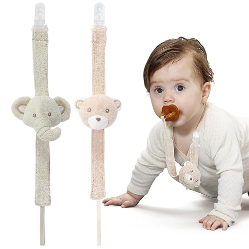 Pacifier Clip, 2 Pack Baby Pacifier Holder for Boys and Girls Fits Many Pacifiers & Baby Teething Toys, Ideal Baby Gift (Puppy & Bunny) - Jamouz