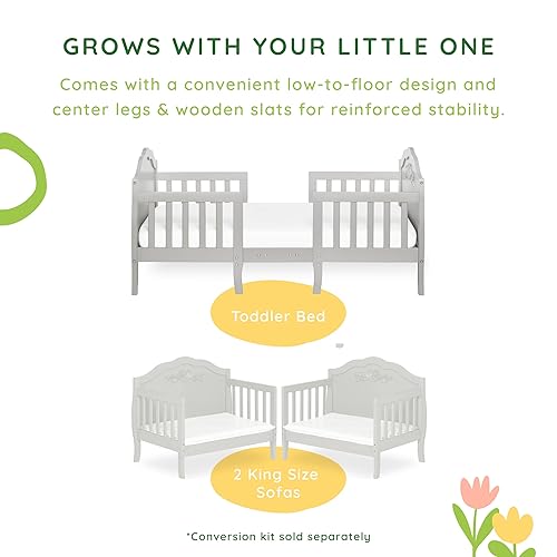 Rose 3-in-1 Convertible Toddler Bed in Blush Pink, Greenguard Gold Certified, JPMA Certified, Safety Rails, Made of Sustainable New Zealand Pinewood - Jamouz