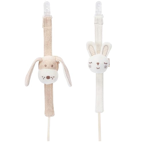 Pacifier Clip, 2 Pack Baby Pacifier Holder for Boys and Girls Fits Many Pacifiers & Baby Teething Toys, Ideal Baby Gift (Puppy & Bunny) - Jamouz