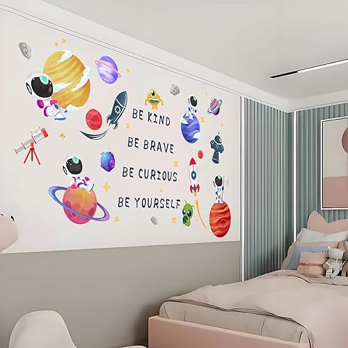 Astronaut Wall Decals - Outer Space Planets Rocket Boys Wall Stickers - Baby Nursery Kids Room Daycare Playroom Wall Decor - Jamouz