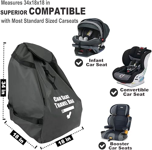 Car Seat Travel Bag for Air Travel - Profaster Airplane Carseat Gate Check Bag Backpack, Fold with Attached Carry Bag, Gray - Jamouz