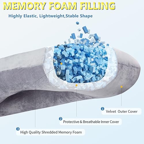 AS AWESLING Shredded Memory Foam Body Pillow, Pregnancy Pillows for Sleeping, Maternity Pillow for Pregnant Women, Memory Foam Filling U Shaped Body Pillow with Velvet Cover - Jamouz