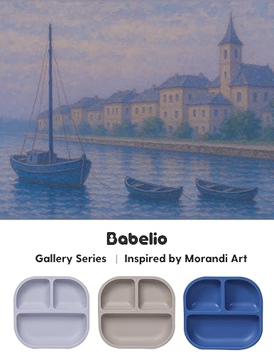 BABELIO Powerful Suction Plates for Baby and Toddler, 100% Food Grand Silicone, Divided, BPA Free, Microwave & Dishwasher Safe, Stay Put, 3 Pack - Jamouz