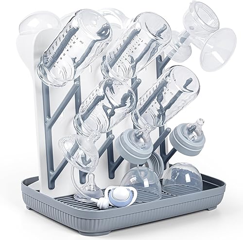 Termichy Baby Bottle Drying Rack: Large Vertical Bottle Dryer Rack Holder - Space Saving Standing Drying Rack for Baby Bottles and Pump Part Cleaning (Gray) - Jamouz