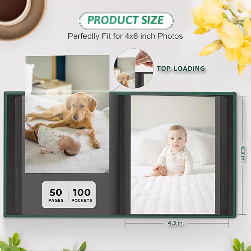 Popotop Photo Album 4x6 300 Pockets with Leather Hardcover Cover, Small Photo Album Holder Book with 50Pcs Pages for Family Travel Wedding Baby Gifts - Jamouz
