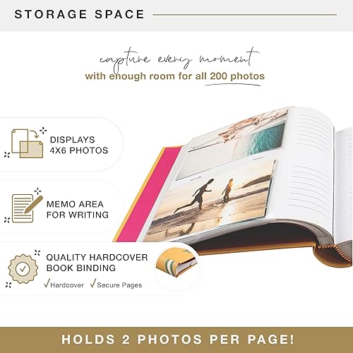 MCS 200-Pocket Fabric Baby 4x6 Photo Album with Writing Space, 8.5 x 8.5 Inches, Baby Pink - Jamouz