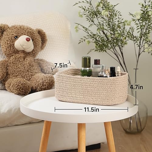 Shelf Storage Baskets for Organizing | Closet Organizer Bins | Small Baskets | Toy Basket | Cube Decorative Box | Shallow Basket | Woven Rope Basket | 11.5×7.5×4.7” | 3 Packs Mixed Brown - Jamouz