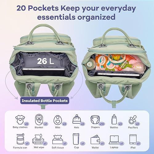 RUVALINO Diaper Bag Backpack, Multifunction Travel Pack Maternity Baby Changing Bags, Large Capacity, Waterproof, Black - Jamouz