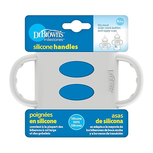 Dr. Brown's Milestones 100% Silicone Baby Bottle Handles, Wide-Neck, Removable Easy-Grip Transitional Sippy Cup Handles, Light Blue, Green, Gray, 4m+, 3 Pack - Jamouz