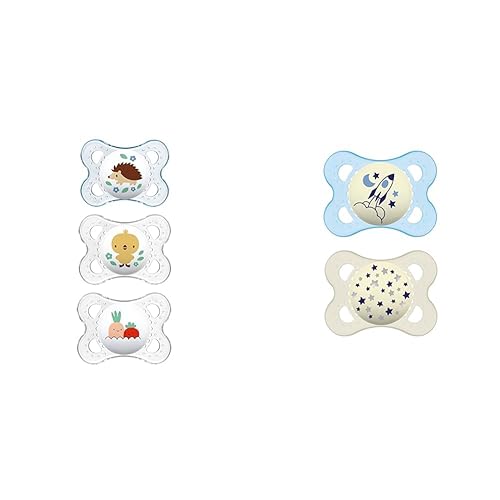 MAM Original Baby Pacifier, Nipple Shape Helps Promote Healthy Oral Development, Curved Shield to Protect Skin,Clear/Boy, 0-6 , 3 Count (Pack of 1) - Jamouz