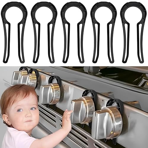 Gas Stove Knob Locks Protecting Kids and Pets; Oven Knob Covers for Child Safety (5 Pack,Black) - Jamouz