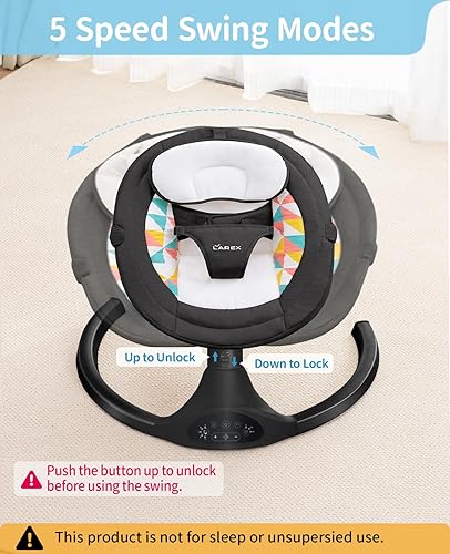 LAREX Baby Swings Electric Baby Swing Bluetooth Infant Swing Portable Rocker with 5 Speeds, 1 Seat Position, Remote Control, Grey - Jamouz