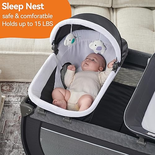 Pamo Babe 3-in-1 Baby Playard, Basic Magic Fold Nursery Center with Zip Door & Changing Table, One Second to Set Play Yard - Jamouz