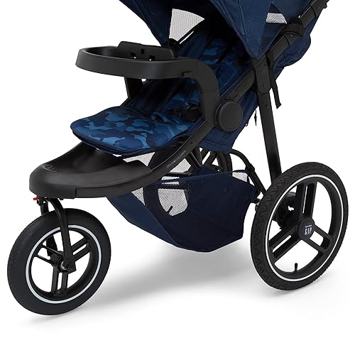 babyGap Trek Jogging Stroller - Lightweight Jogging Stoller with Extendable Canopy & Reclining Seat - Includes Car Seat Adapter - Made with Sustainable Materials, Navy Camo - Jamouz