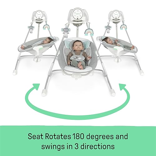 Ingenuity InLighten 5-Speed Baby Swing - Swivel Infant Seat, 5 Point Safety Harness, Nature Sounds, Lights - Nally Owl - Jamouz