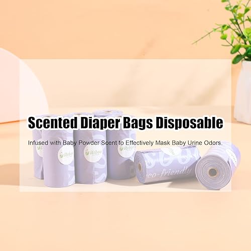 Baby Disposable Diaper Bags, Waste Bags 8 Refill Rolls/120 Bags with Dispenser, Convenient and Quick Diaper Disposal, Unscented - Jamouz