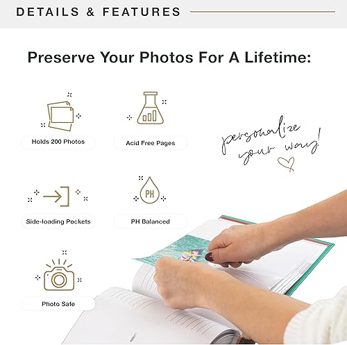 MCS 200-Pocket Fabric Baby 4x6 Photo Album with Writing Space, 8.5 x 8.5 Inches, Baby Pink - Jamouz