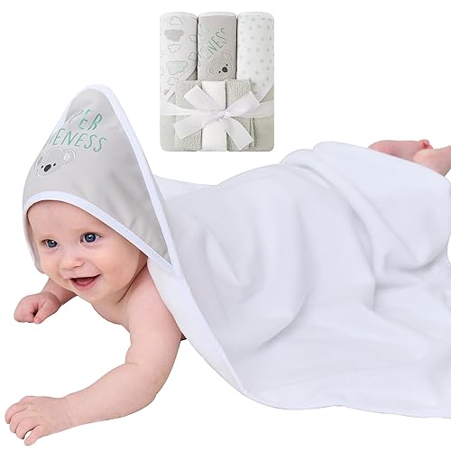 Viviland Baby Towels and Washcloths, Soft Absorbent Pink Baby Bath Towel Set, Elephant Hooded Towels with 5 Infant Face Washcloths (6 Pieces) - Jamouz