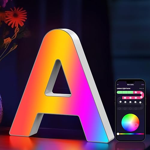 Light Up Letters Marquee Letter - Music Sync RGB Color Changing LED Letter Lights Letter Logo Game Lights for Girls Women Party Birthday Christmas Valentine's Day Wall Desktop Decoration (MRGB-M) - Jamouz