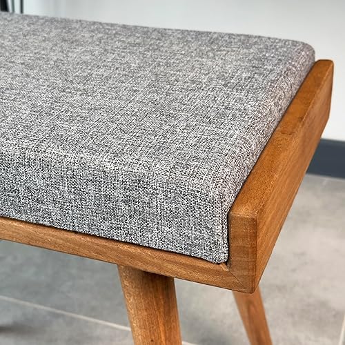 Walnut Ottoman Stool for Living Room | Upholstered in Crowbar Pattern Fabric | Versatile as a Piano Bench | Ideal Bedroom Bench | Functional Footstool Bench - Jamouz