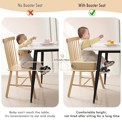 Toddler Booster Seat for Dining Table, Non-Slip Kitchen Chair Booster Seat, PU Washable Double Safe Straps Baby Booster Cushion, Portable Travel Camping Increasing Cushion - Jamouz
