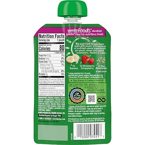 Gerber Organic Baby Food Pouches, Toddler, Banana Raspberry Yogurt Vanilla, 3.5 Ounce (Pack of 12) - Jamouz