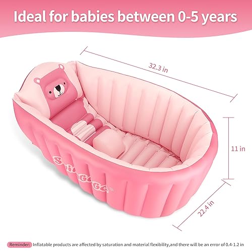 Inflatable Baby Bath Tub Portable Foldable Travel Mini Swimming Pool Helps Infants to Toddler Tub (Pink) - Jamouz