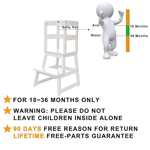 SDADI Kids Kitchen Step Stool Holds up to 150 Pounds with Safety Rail, White - Jamouz