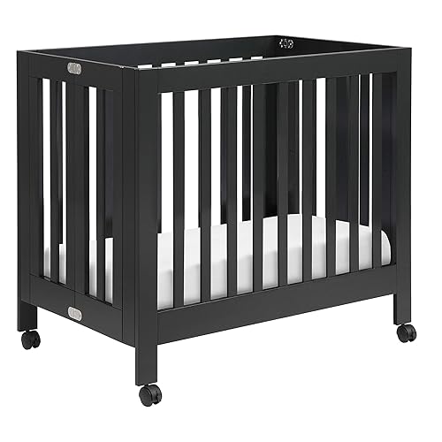 Babyletto Origami Mini Portable Folding Crib with Wheels in Black, 2 Adjustable Mattress Positions, Greenguard Gold Certified - Jamouz