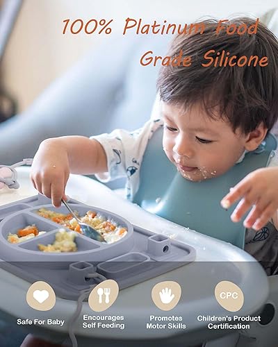 Platinum Food Grade Silicone Plates with Strong Suction for Baby & Toddlers, Baby Placemats with 4 Toy Straps to Secure Baby Essentials, Baby Led Weaning, Self Feeding, Dishwasher Safe (Green) - Jamouz