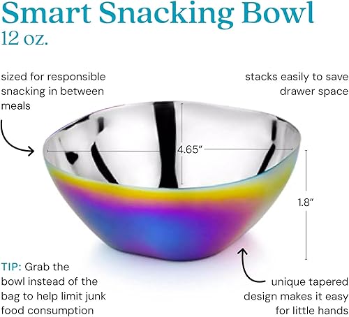 Ahimsa Stainless Steel Bowls for Kids - Pediatrician Designed, 12oz Toddler Bowl, Non Toxic Stainless Steel Snack Bowls Set, Non Plastic Kids Bowl, Dishwasher Safe (Set of 4 Classic) - Jamouz